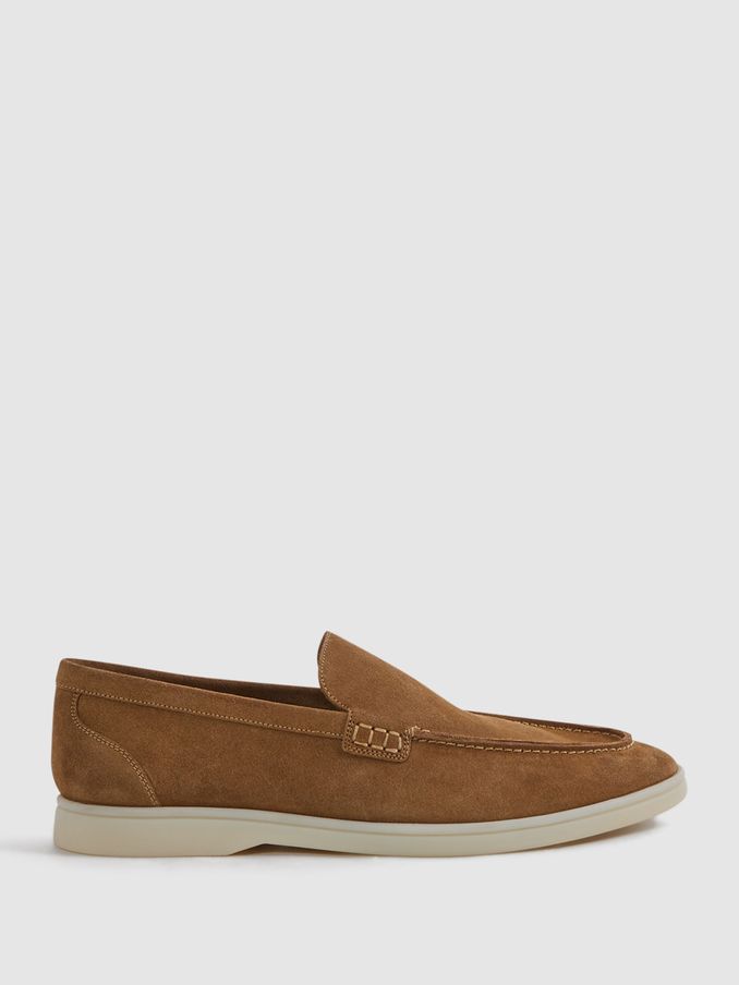 Suede Slip-On Loafers in Stone (867607) | CA$137