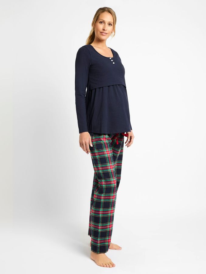 Navy Check Maternity & Nursing Pyjama Set (86T611) | $68