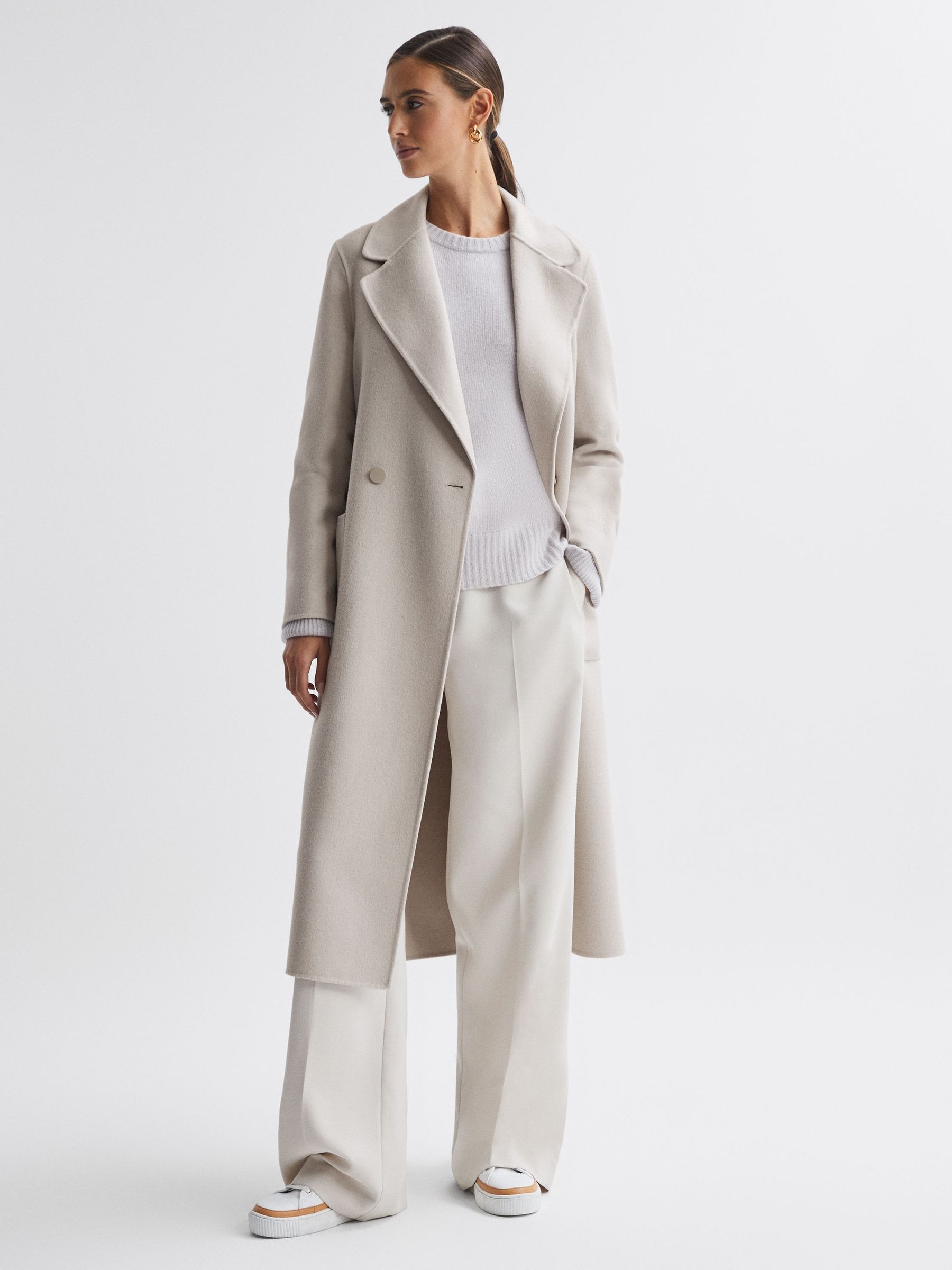 Long Wool Blend Blindseam Coat in Stone (887300) | €147