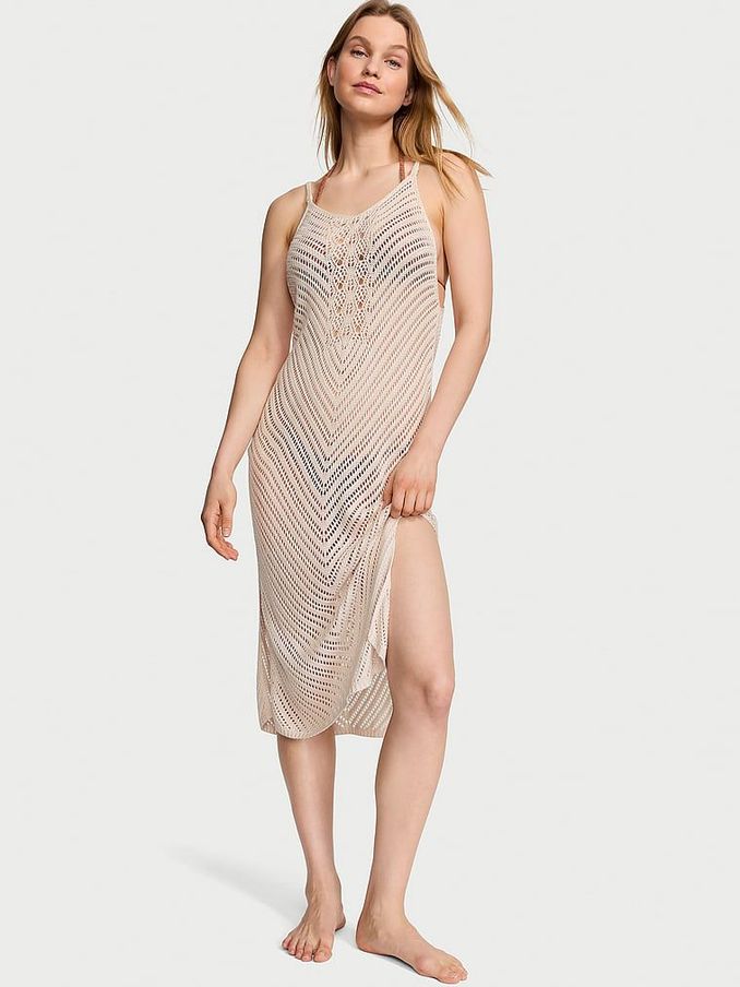 Linen Nude Crochet Cover Up Midi Dress (888611) | €79