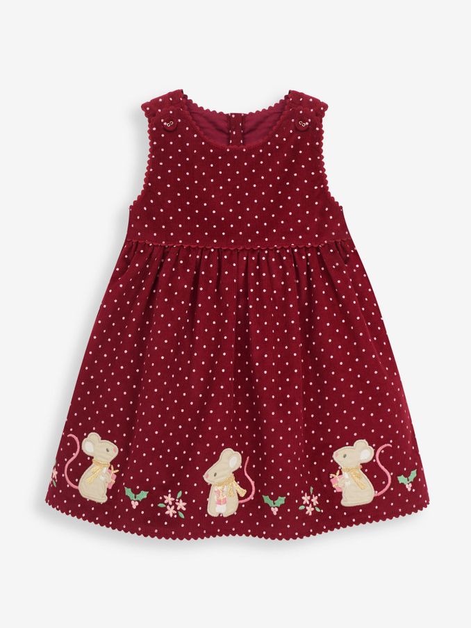 Berry Pink Mouse Girls' Appliqué Cord Dress (8888R6) | $19