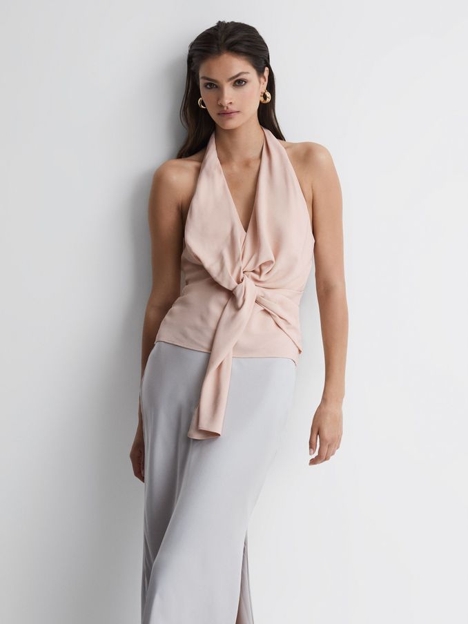 Tie Halter Neck Blouse in Nude (890536) | €57