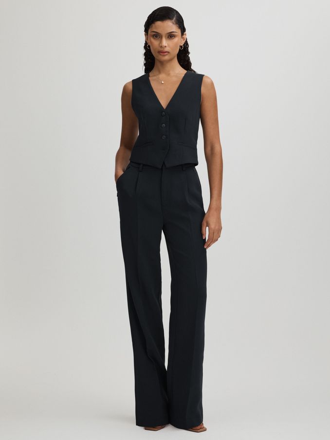 High Rise Pleat Front Trousers in Navy (892096) | US$145