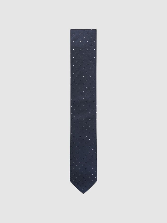Polka Dot Silk Tie in Navy (905859) | US$75