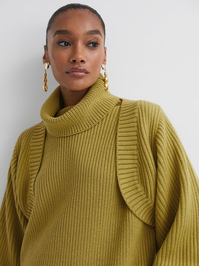 Florere Knitted Blouson Sleeve Shrug in Lime (911274) | US$62