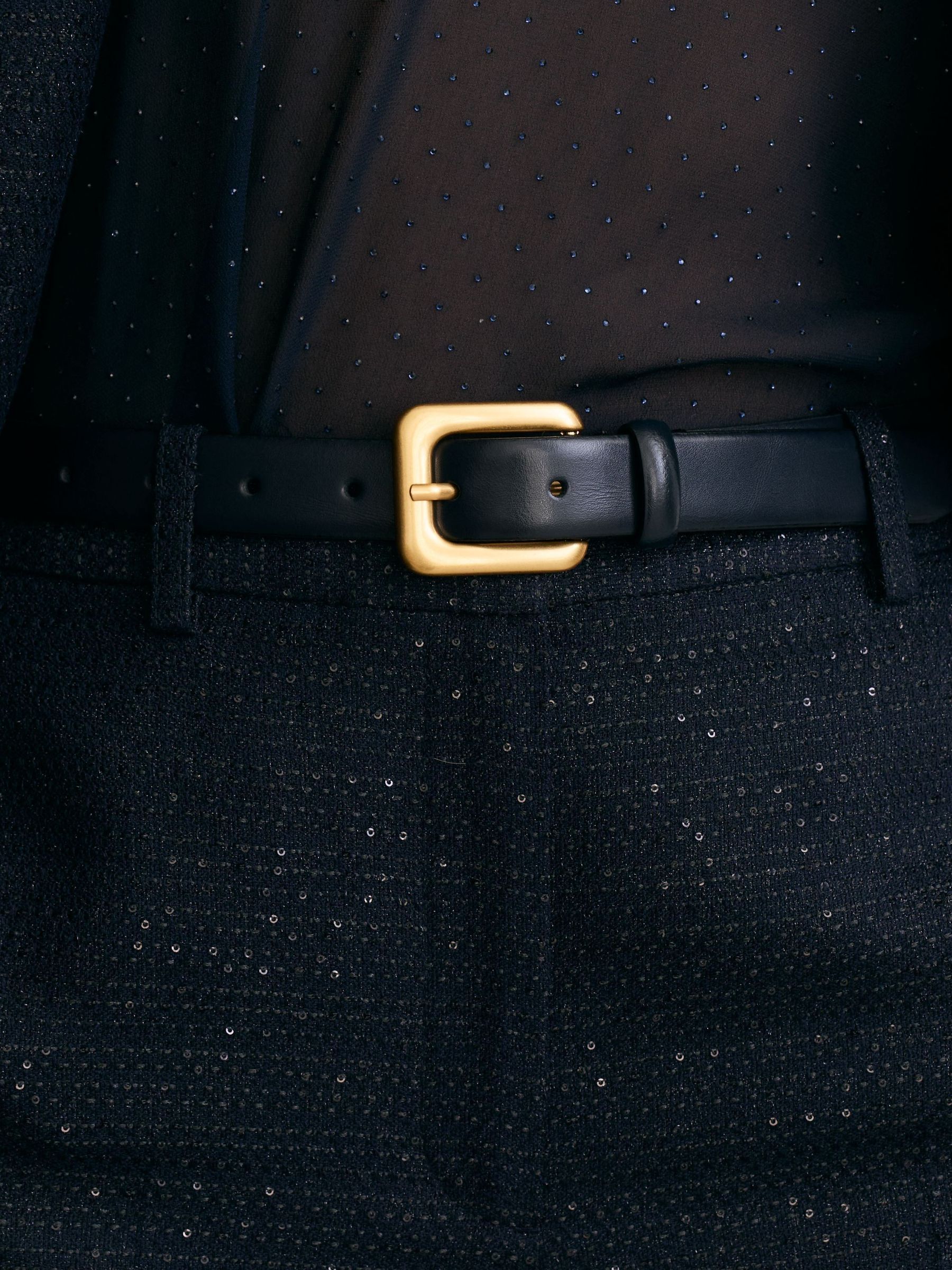 Navy - Leather Square-buckle Belt