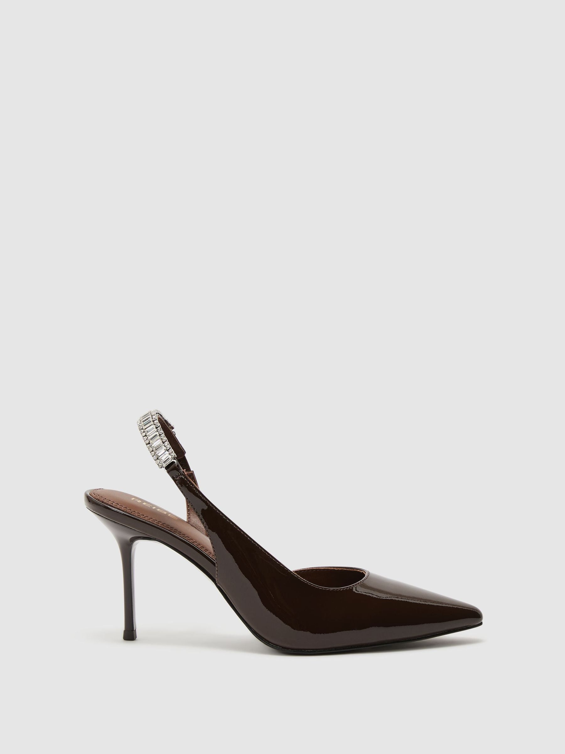 عنابي - Patent Leather Crystal-slingback Court Shoes