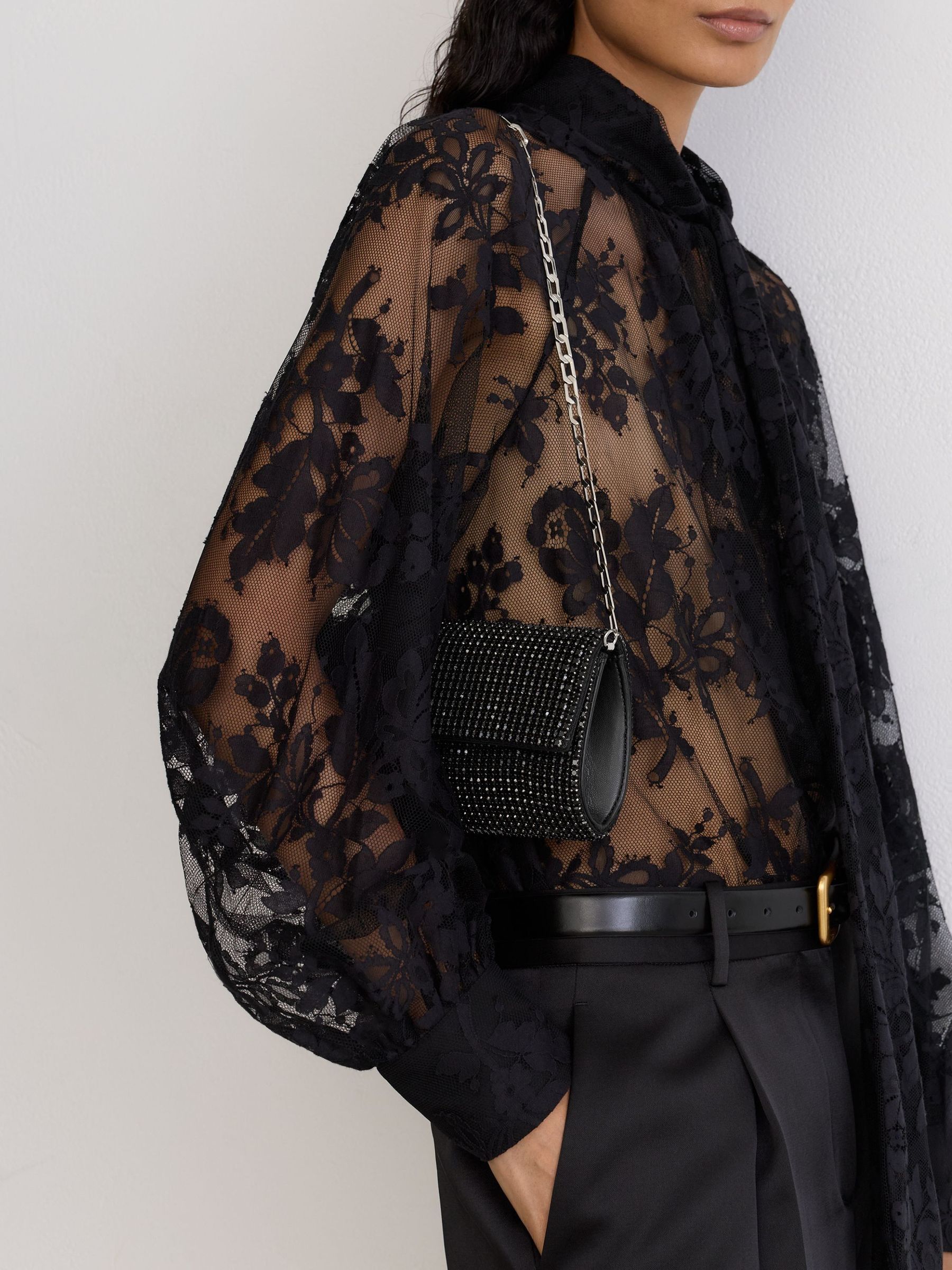 Black - Crystal Embellished Clutch Bag