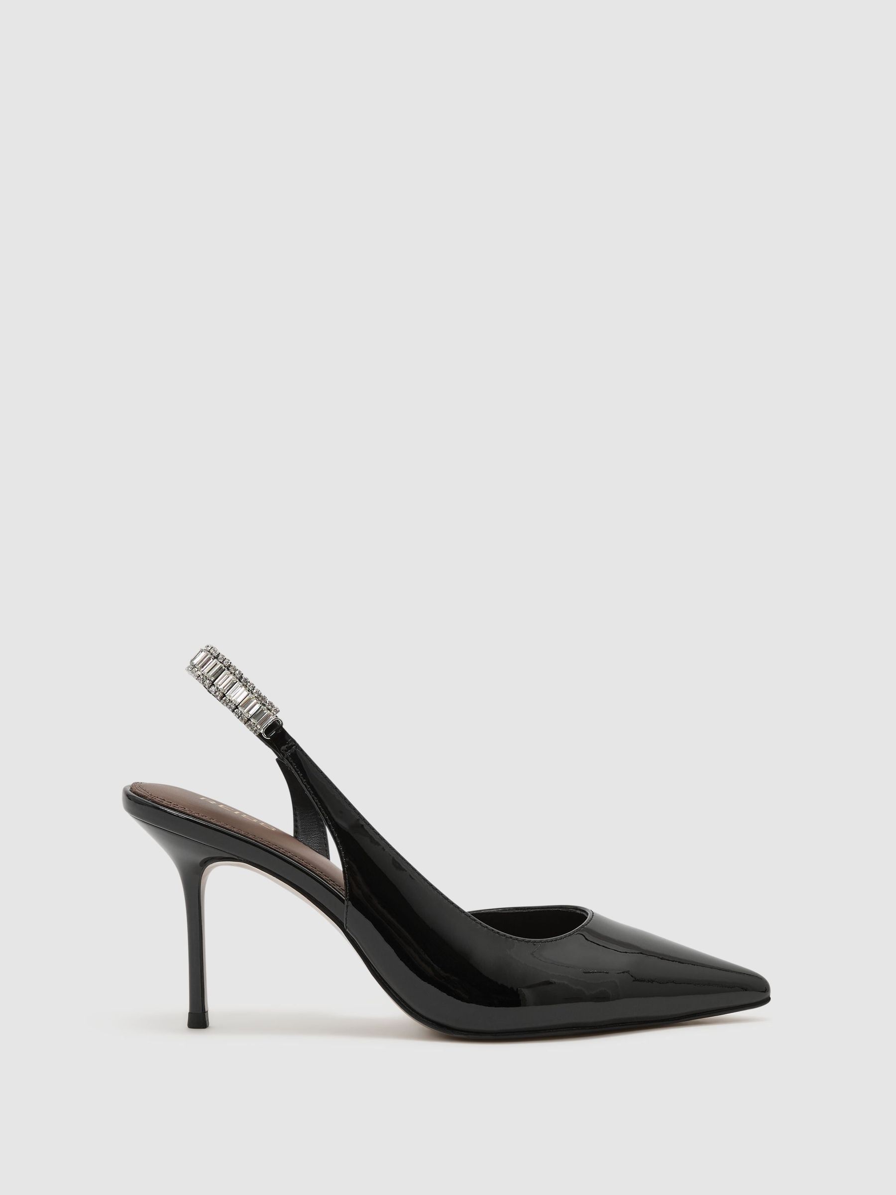 أسود - Patent Leather Crystal-slingback Court Shoes