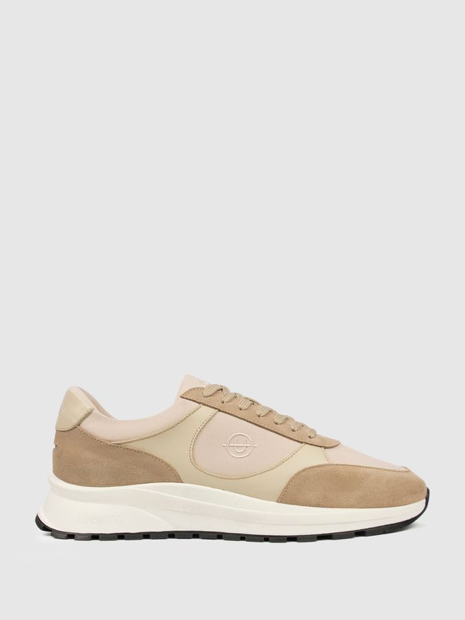 Unseen Suede Leather Plemont Trainers in Taupe/White (926691) | CA$180