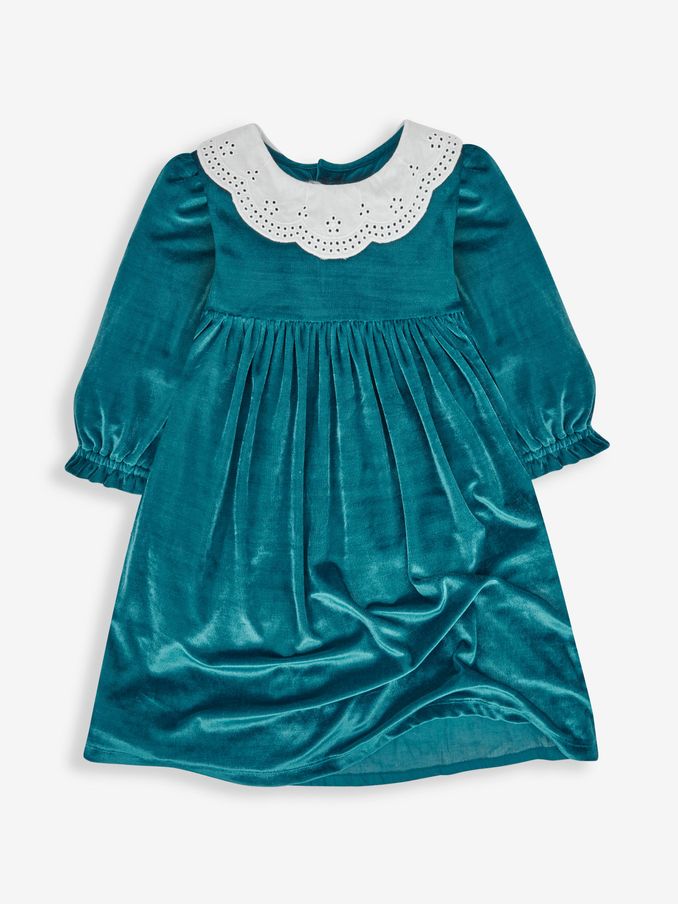 Teal Girls' Velour Party Dress With Scallop Collar (938487) | $21