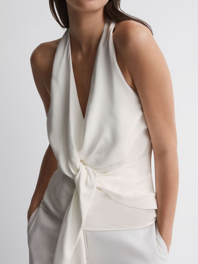Tie Halter Neck Blouse in Ivory (946541) | US$66