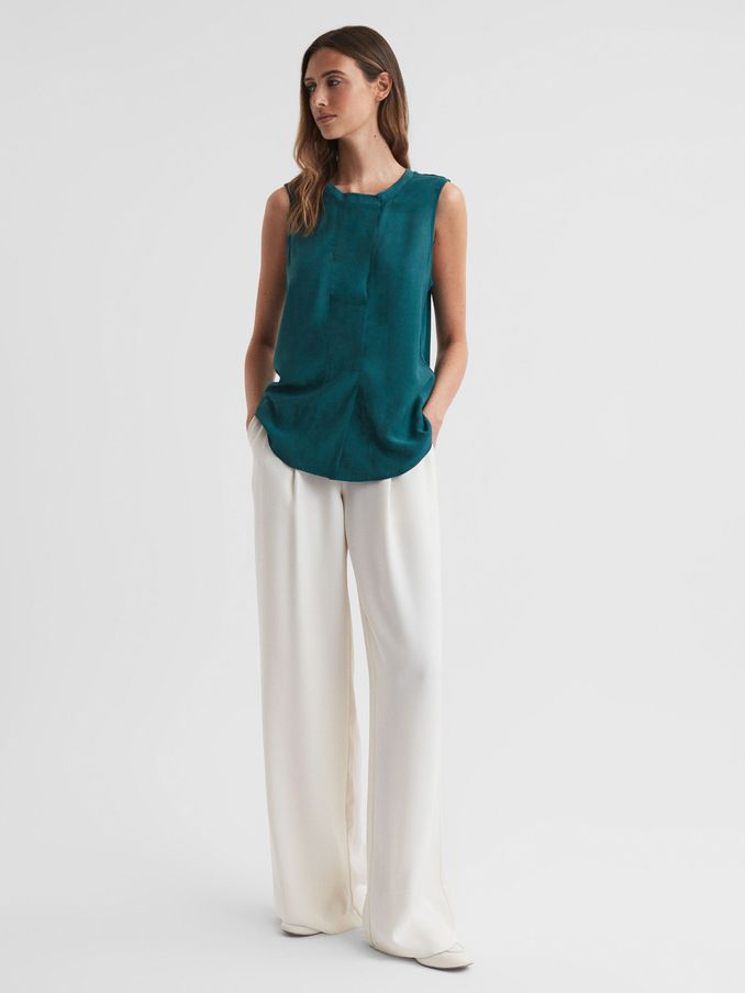 Sleeveless Press-Stud Blouse in Teal (946747) | $36