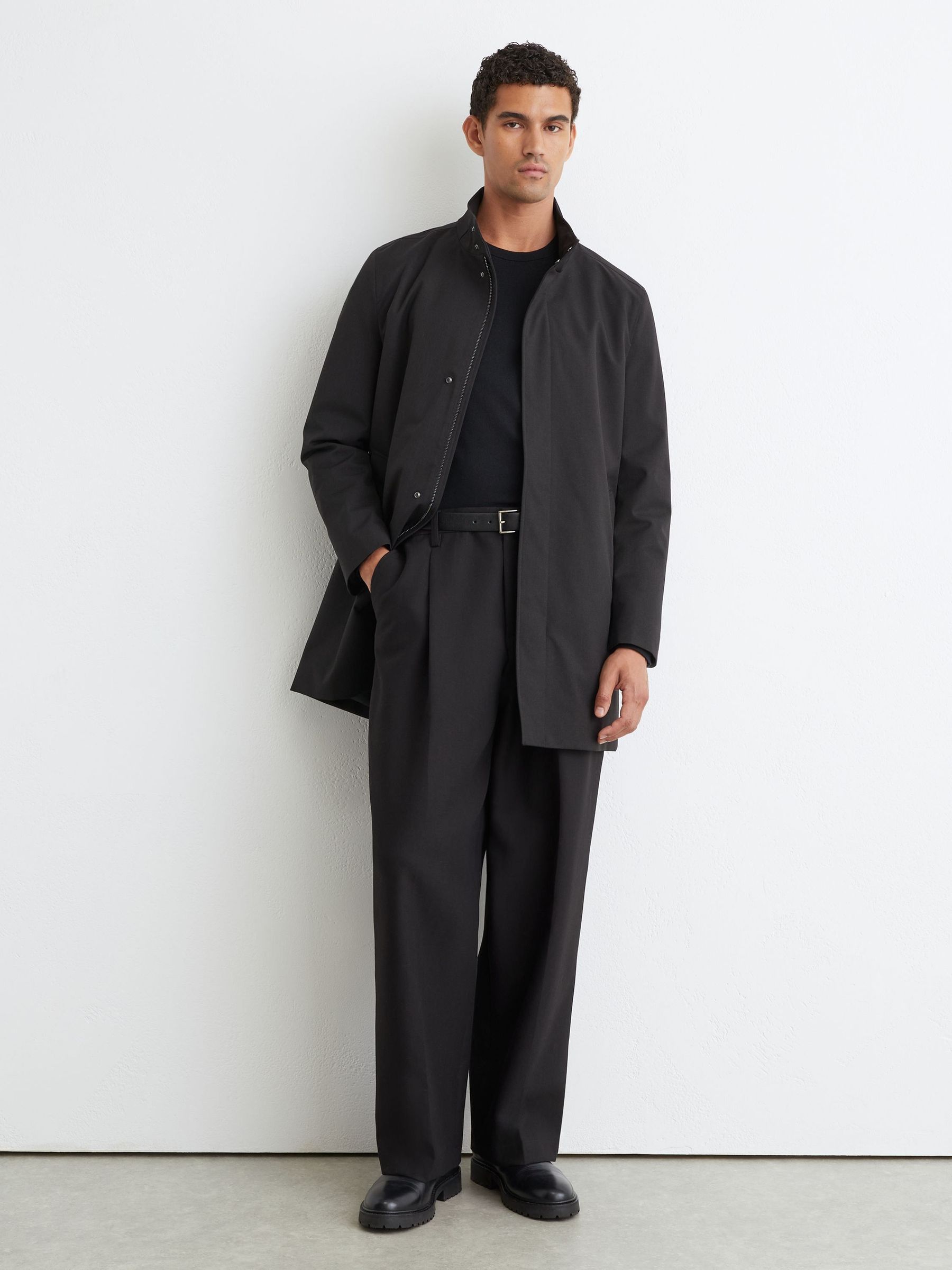 黑色 - Regular Hybrid Gilet-insert Funnel-neck Overcoat