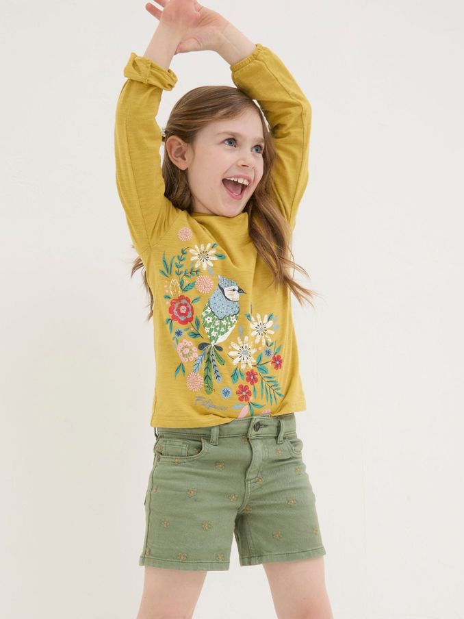 Daisy Green Embroidered Denim Shorts (952301) | $22