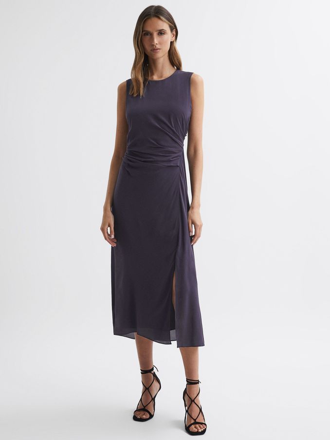 Bodycon Ruched Midi Dress in Grape (952992) | US$98