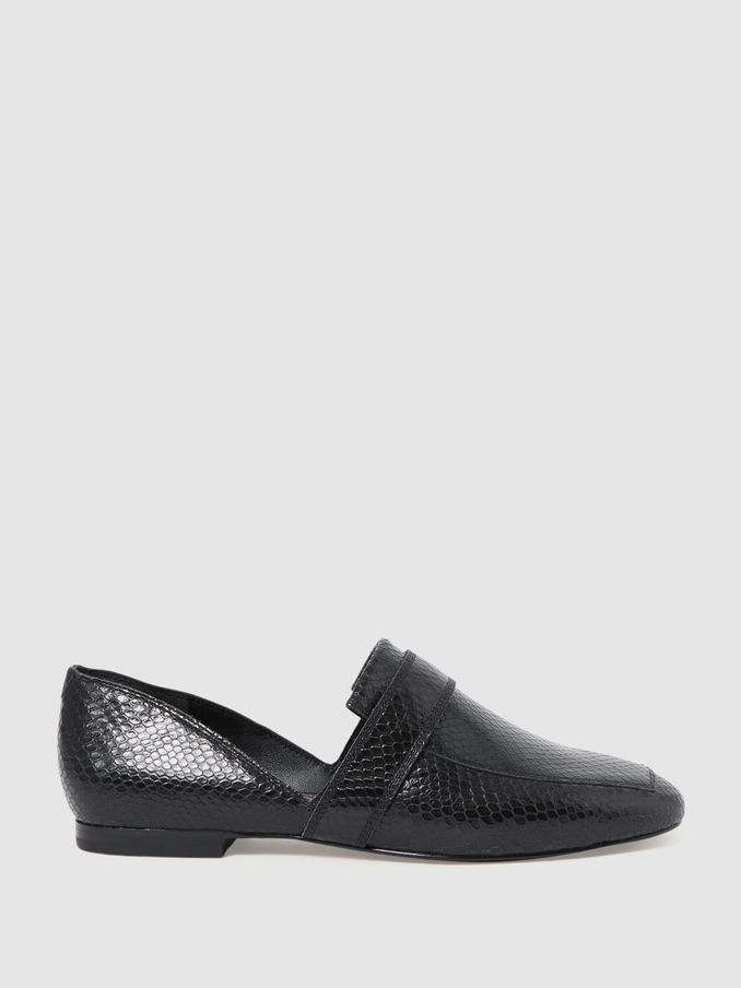 Leather Animal Print Loafers in Black (955629) | SGD 218