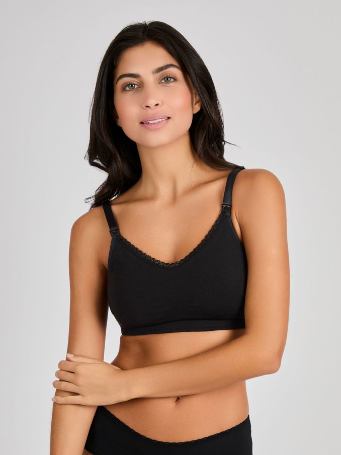 Black Emma-Jane Cotton Rich Lace Trim Seamless Nursing Bra (962654) | $31