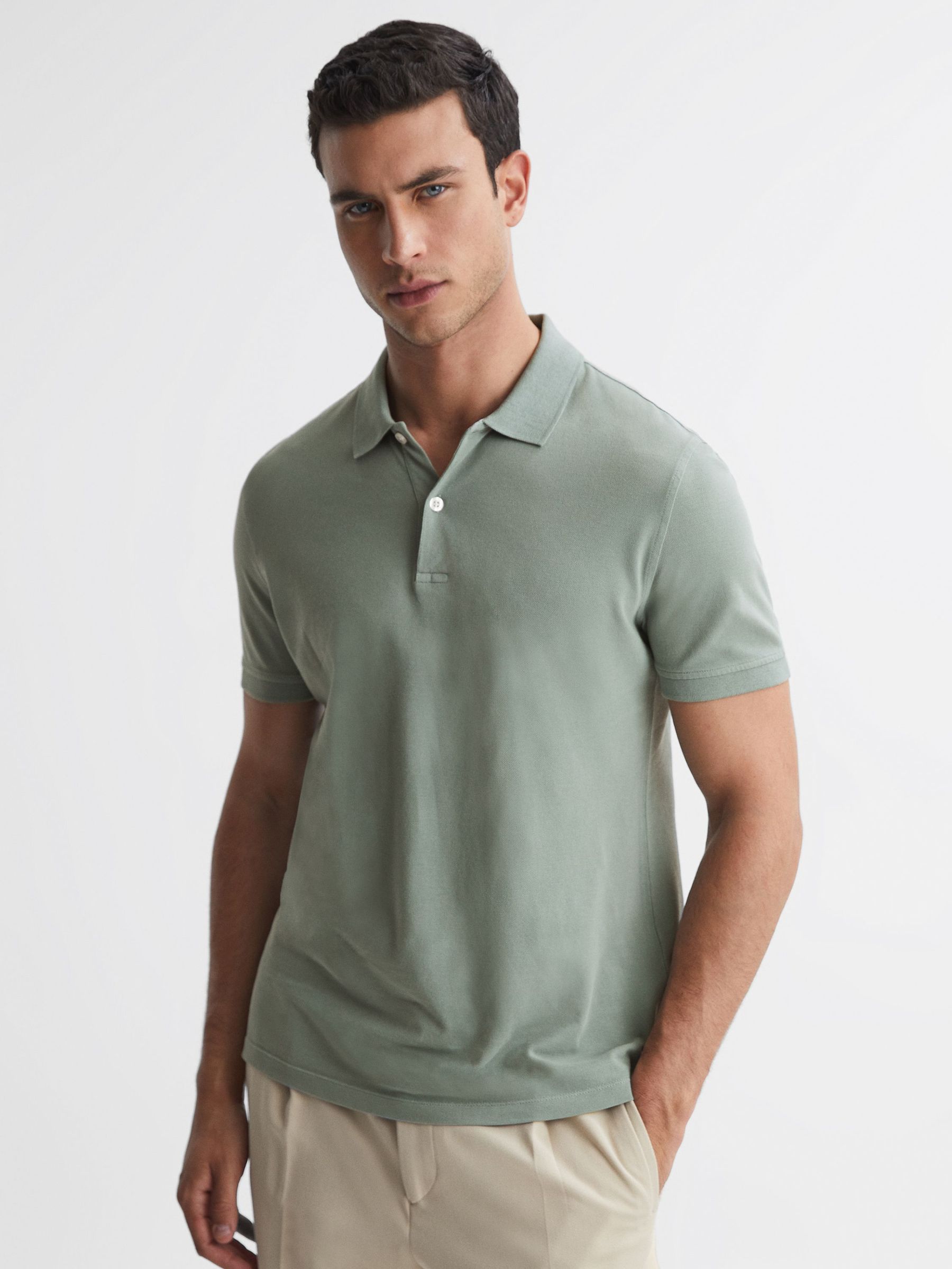 Slim Fit Garment Dye Polo Shirt in Sage (965558) | €28