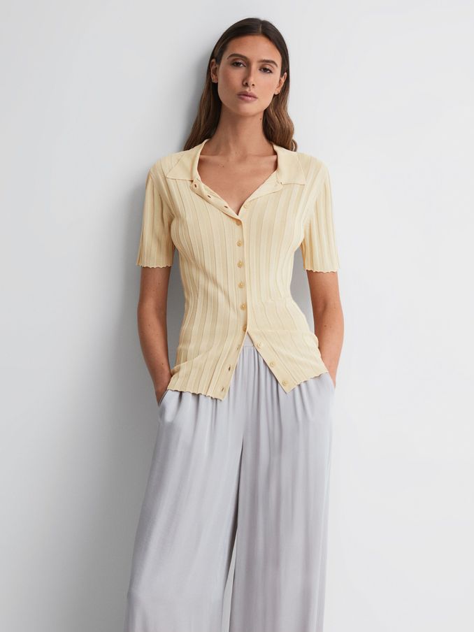 Fitted Striped Button Through T-Shirt in Lemon (971162) | €54