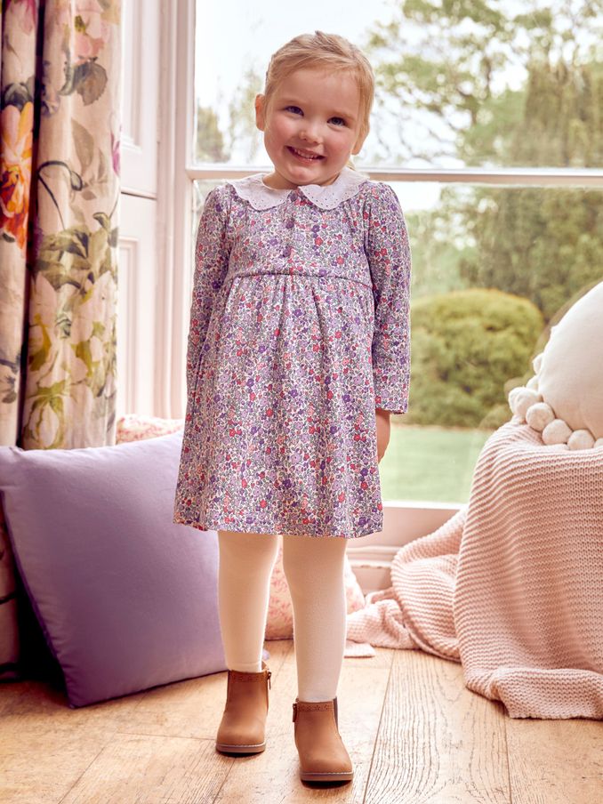 Cream Girls' Ditsy Floral Dress With Broderie Collar (974425) | $19