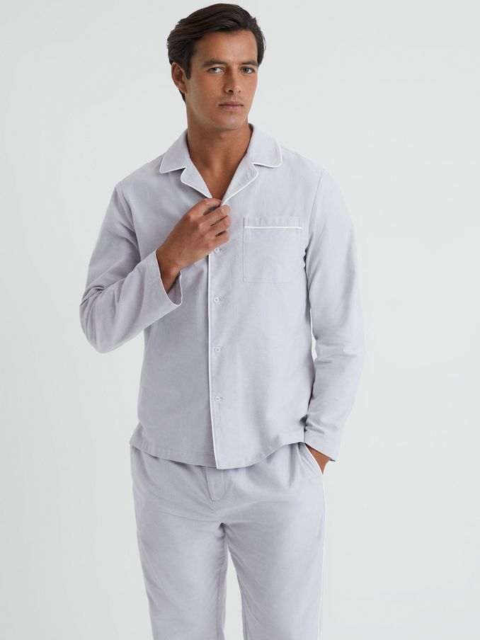 Cotton Button-Through Pyjama Shirt in Ice Grey (977775) | HK$336