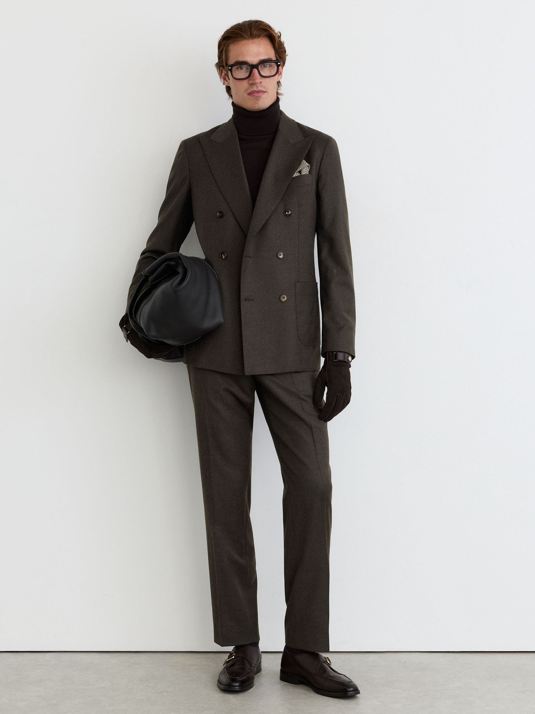 Chocolate brown - Regular Wool-blend Flannel Classic-fit Suit Trousers