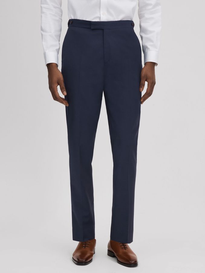 Destiny Navy Wool Side Adjuster Regular Fit Trousers (990445) | US$94