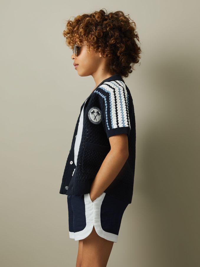 9-13 yrs Knitted Cotton Cuban Collar Shirt in Navy (990511) | €25