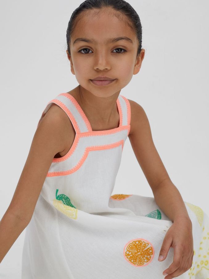 9-13 yrs Cotton-Linen Broderie Dress in Ivory Print (990940) | CHF 51