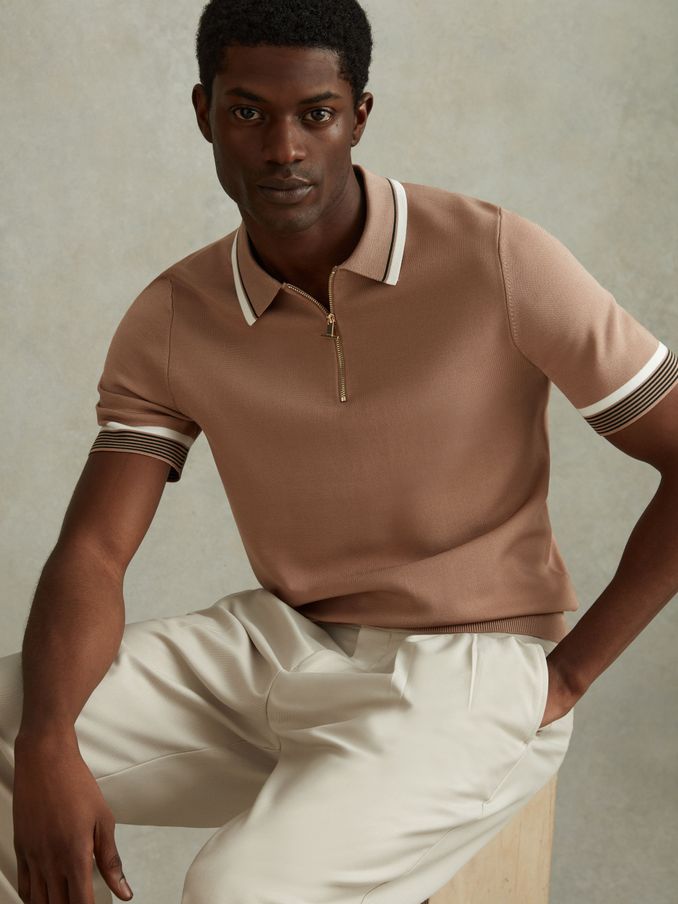 Half-Zip Polo Shirt in Warm Taupe (991013) | $130