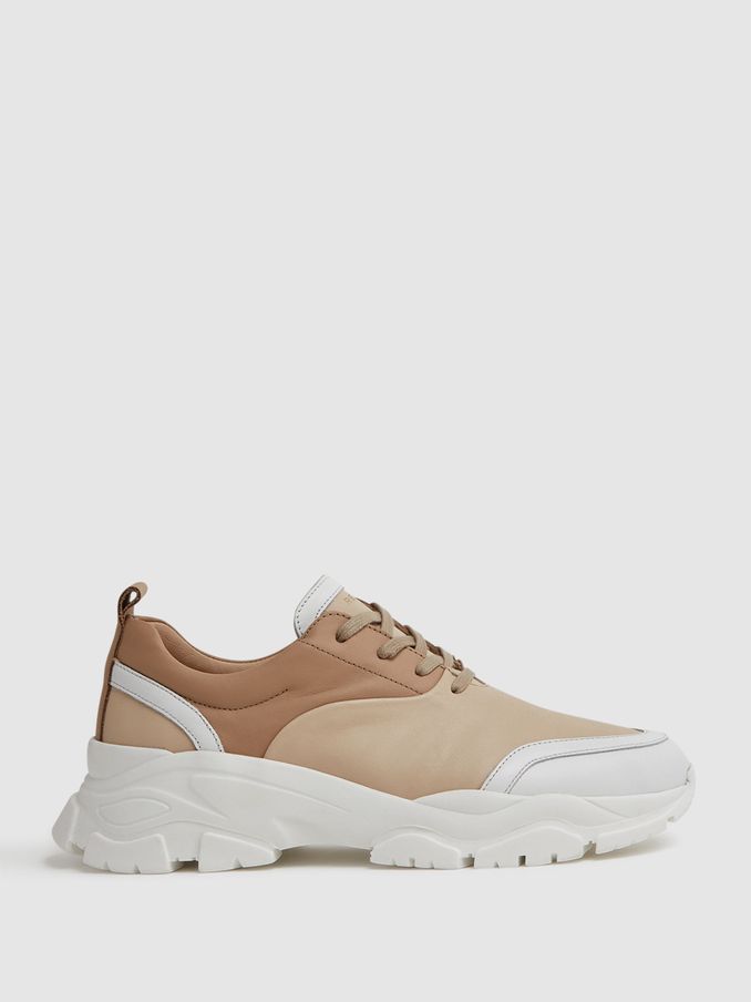 Chunky Leather Trainers in Neutral (991202) | US$114