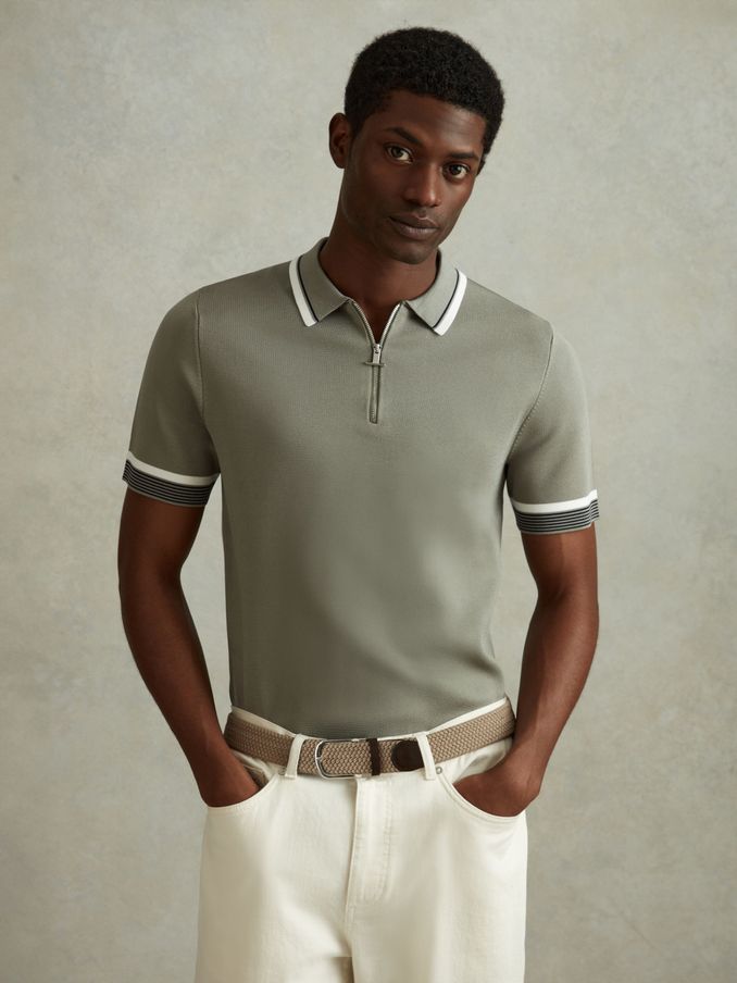 Half-Zip Polo Shirt in Sage (991383) | $96