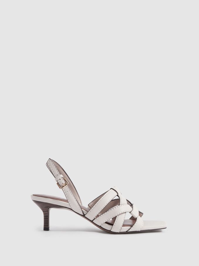 Leather Strappy Kitten Heels in White (991586) | €135