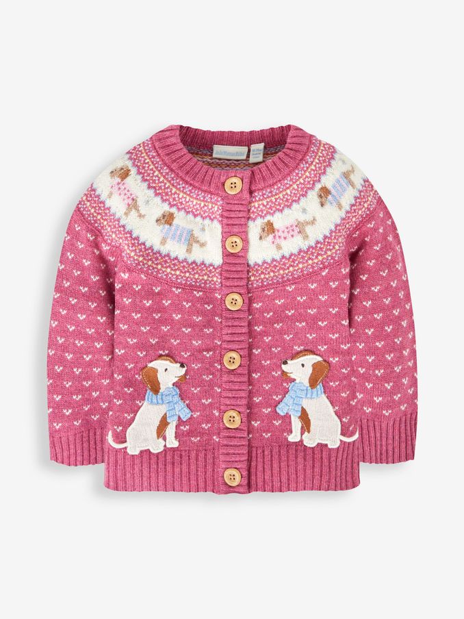Rose Pink Sausage Dog Fairisle Pattern Cardigan (991691) | $33