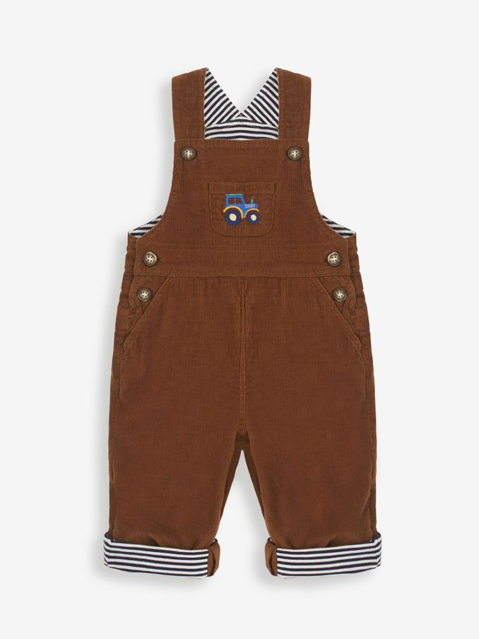 Toffee Brown Tractor Embroidered Pocket Cord Dungarees (9BZ046) | $29