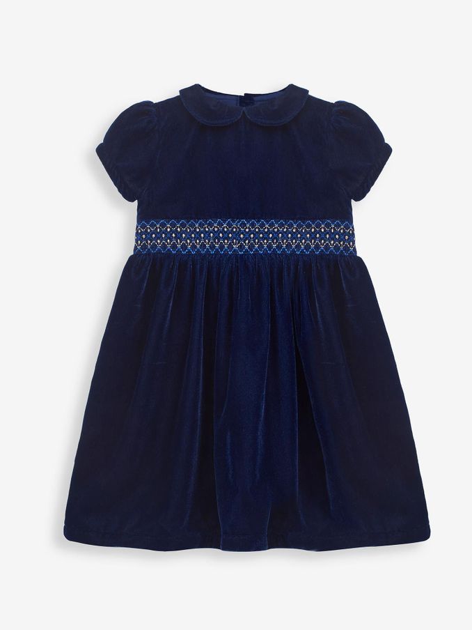 Navy Velvet Smocked Party Dress (9EN215) | $25
