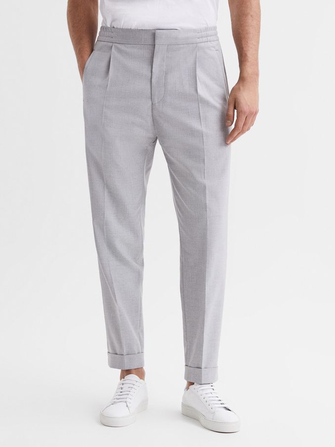 Relaxed Drawstring Trousers with Turn-Ups in Grey (A10221) | US$143