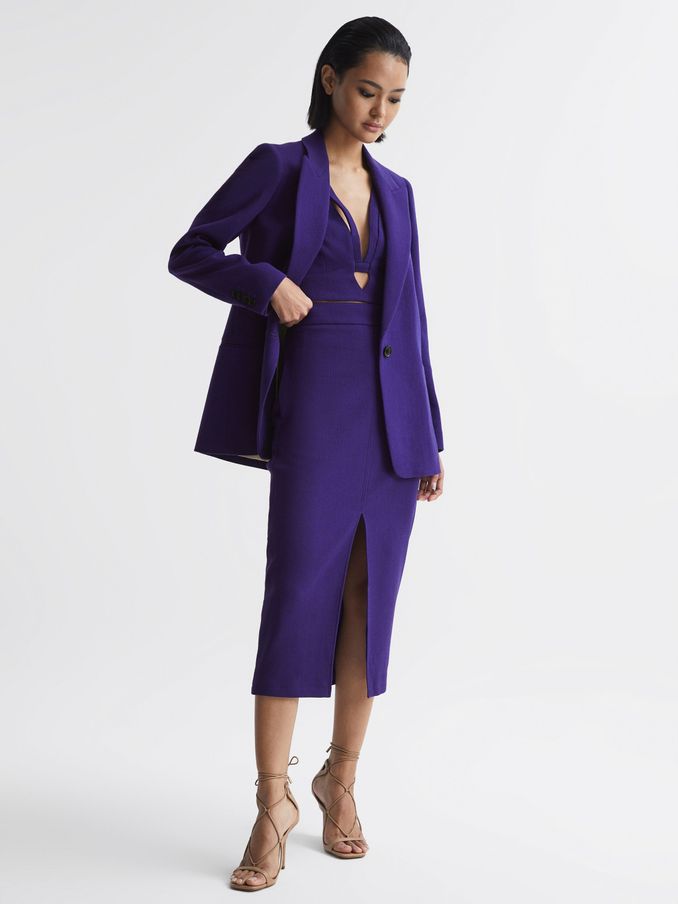 Slim Fit Single Breasted 100% Wool Blazer in Purple (A10231) | US$162