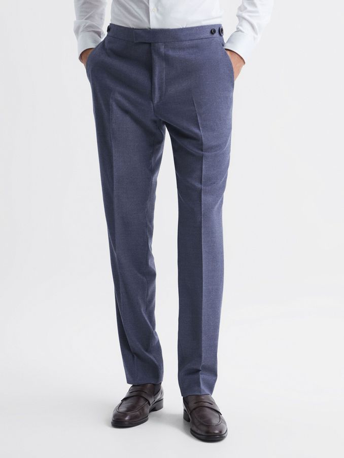 Slim Fit Wool Blend Mixer Trousers in Airforce Blue (A11851) | AED333