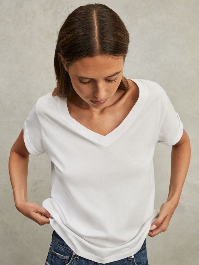 Cotton-Jersey V-Neck T-Shirt in White (A34571) | €50