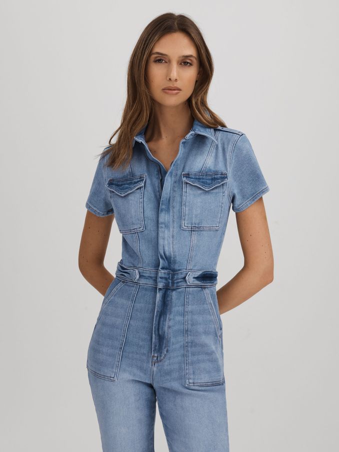 Good American Denim Skinny Jumpsuit in Mid Blue (A43544) | HK$2,950