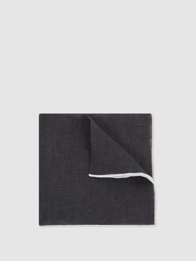 Linen Plain Pocket Square in Navy (A53689) | US$17