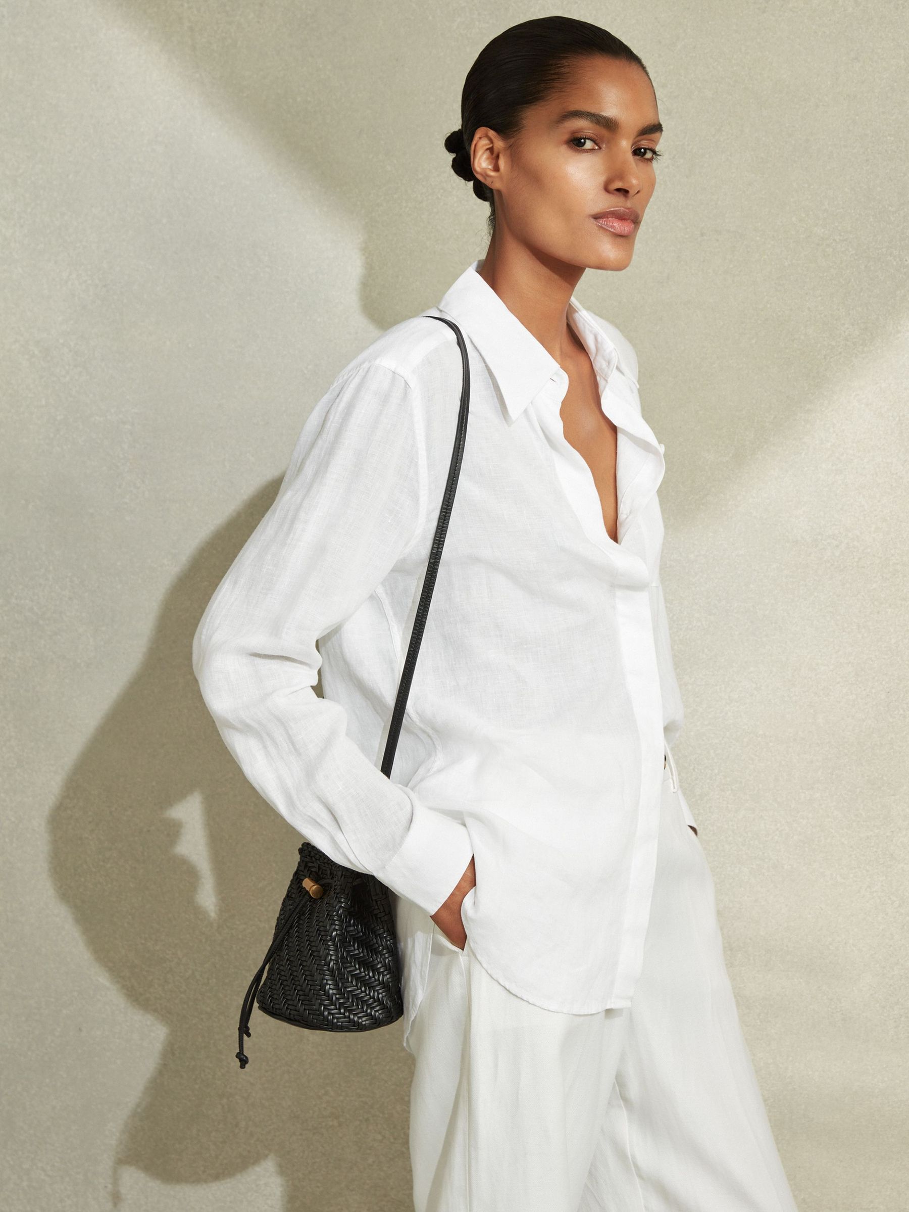 Linen Long Sleeve Shirt in White (A76118) | US$160