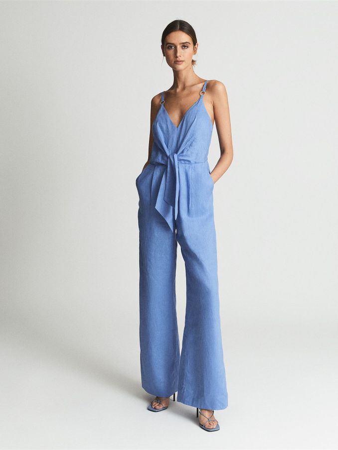Regular Linen Jumpsuit in Blue (A76123) | 463 QAR