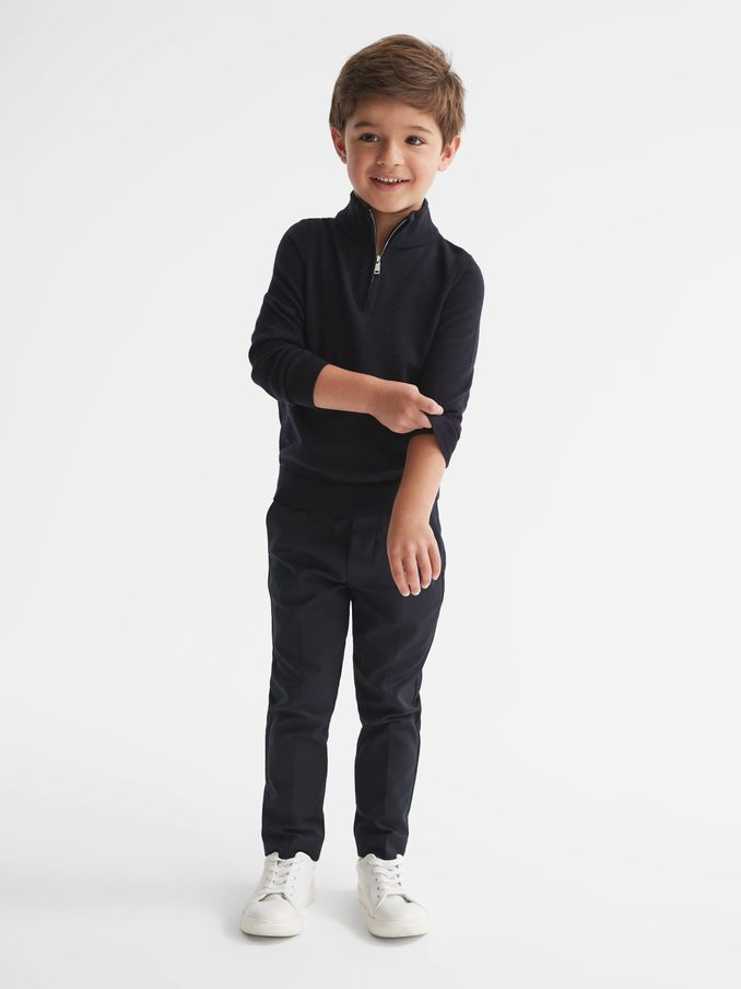 4-9 yrs Merino Wool Zip-Neck Jumper in Navy (A76288) | €50