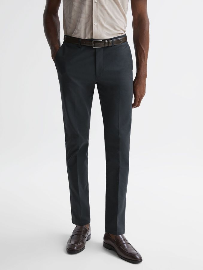 Slim Fit Cotton Blend Chinos in Steel Blue (A76319) | US$109