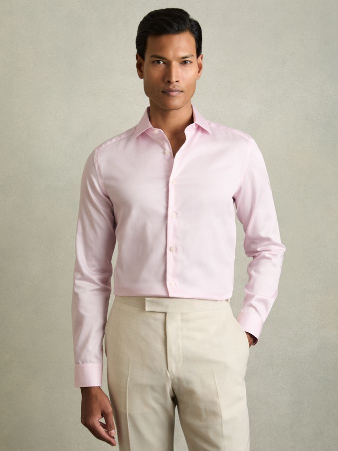 Slim Fit Cotton Sateen Striped Shirt in Pink (A76420) | €24