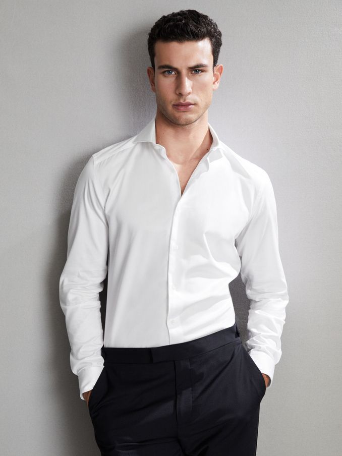 Slim Fit Two-Fold Cotton Shirt in White (A76422) | €42