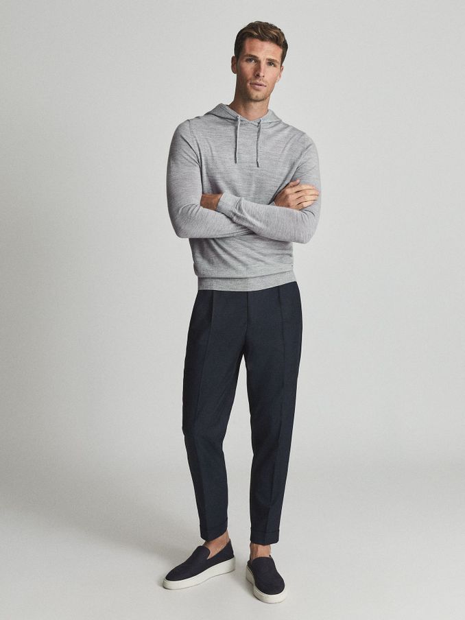 Merino Wool Hoodie in Soft Grey Mouline (A76469) | €140